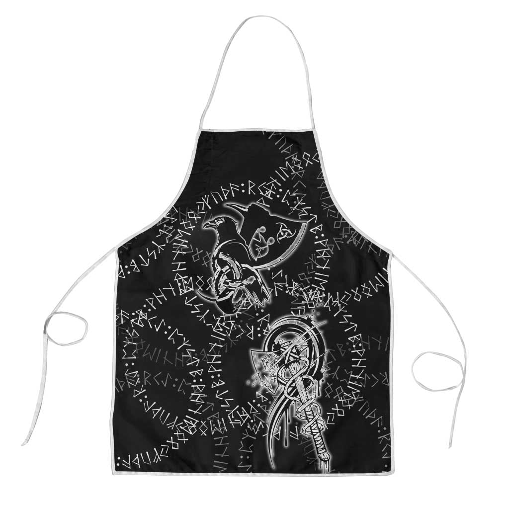 Norse Dragon and Viking Axe Apron Monochrome Runic Line Art Illustration