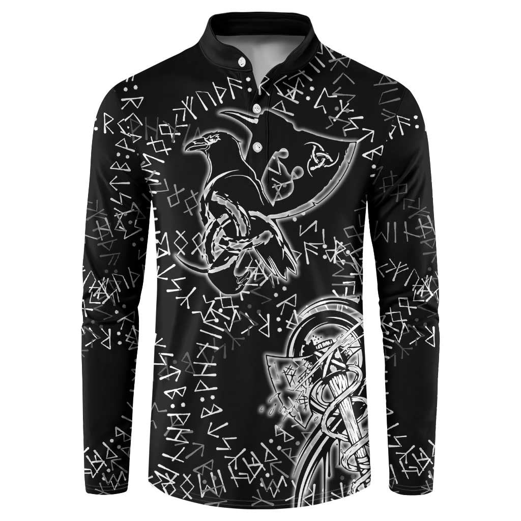 Norse Dragon and Viking Axe Button Sweatshirt Monochrome Runic Line Art Illustration