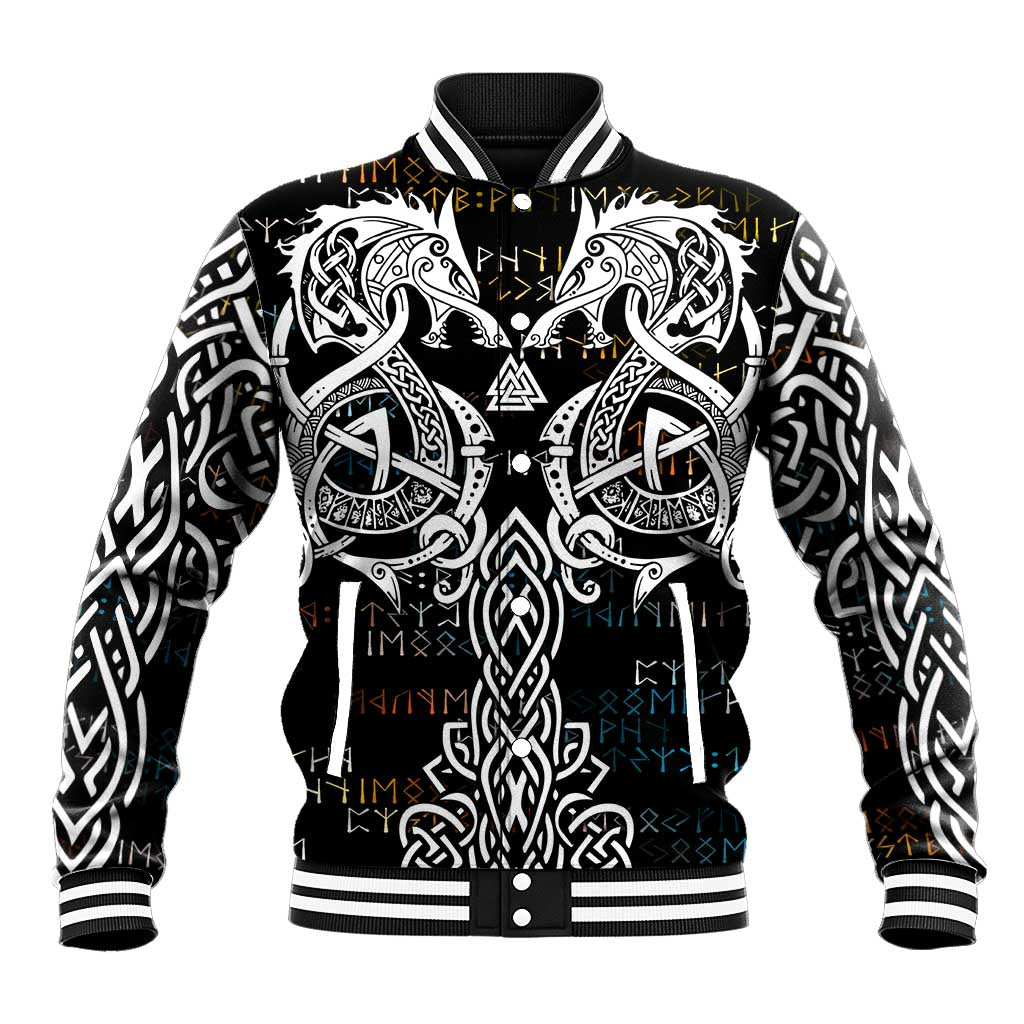 Viking Runes and Norse Mythology Symbols Baseball Jacket Celtic Knotwork Tribal Illustration Style