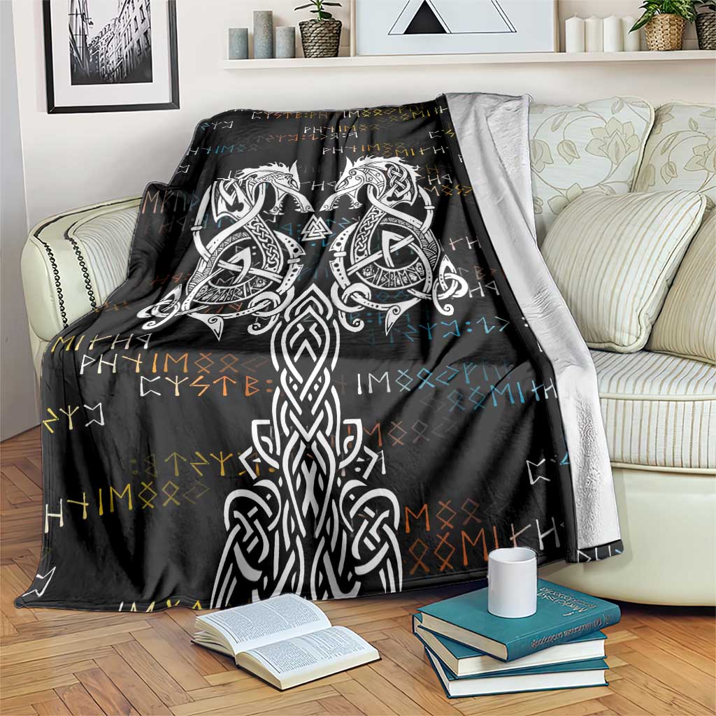 Viking Runes and Norse Mythology Symbols Blanket Celtic Knotwork Tribal Illustration Style