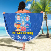 Russia Matryoshka Spirit Beach Blanket with Folk Pattern and Double-Headed Eagle Emblem