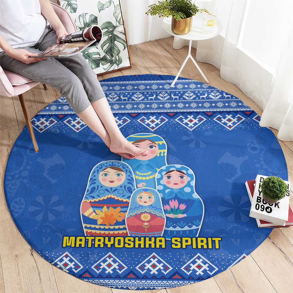 Russia Matryoshka Spirit Round Carpet with Folk Pattern and Double-Headed Eagle Emblem