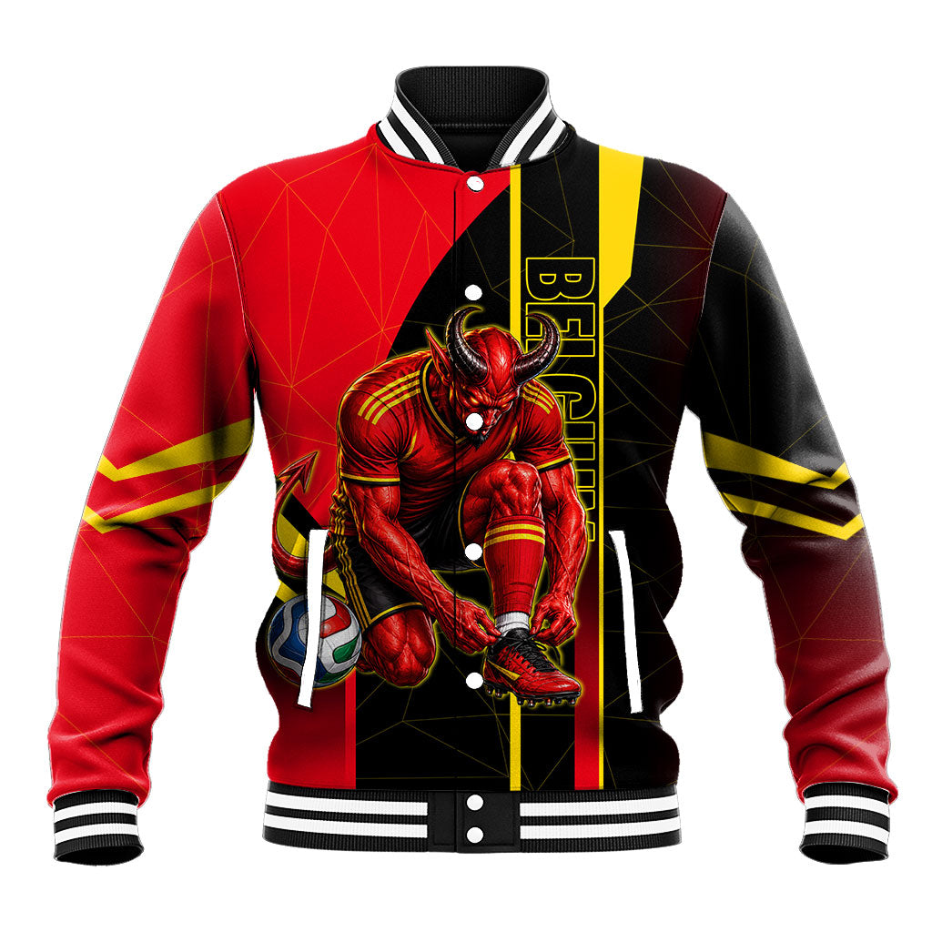 Personalized Belgium Soccer Red Devils Mascot Baseball Jacket Royal Belgian Football Geometric Simple Style