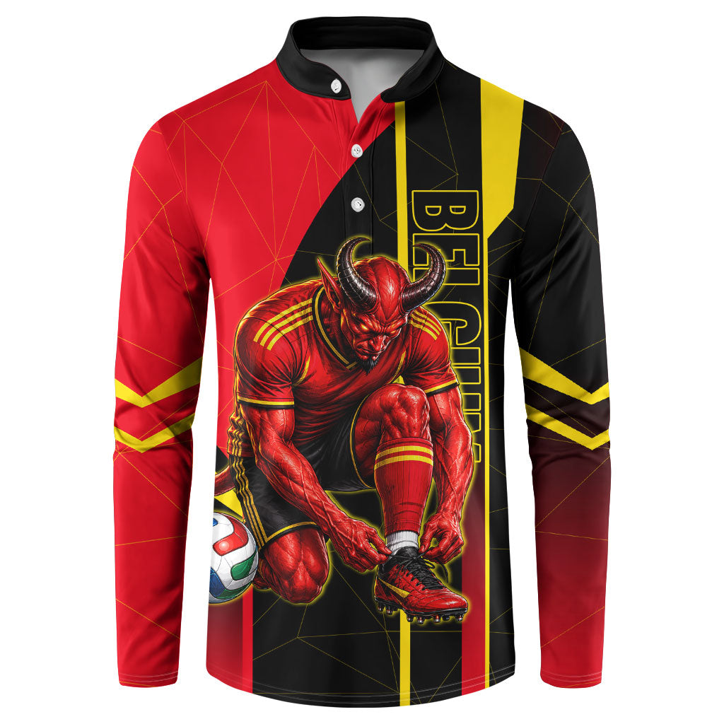 Personalized Belgium Soccer Red Devils Mascot Button Sweatshirt Royal Belgian Football Geometric Simple Style