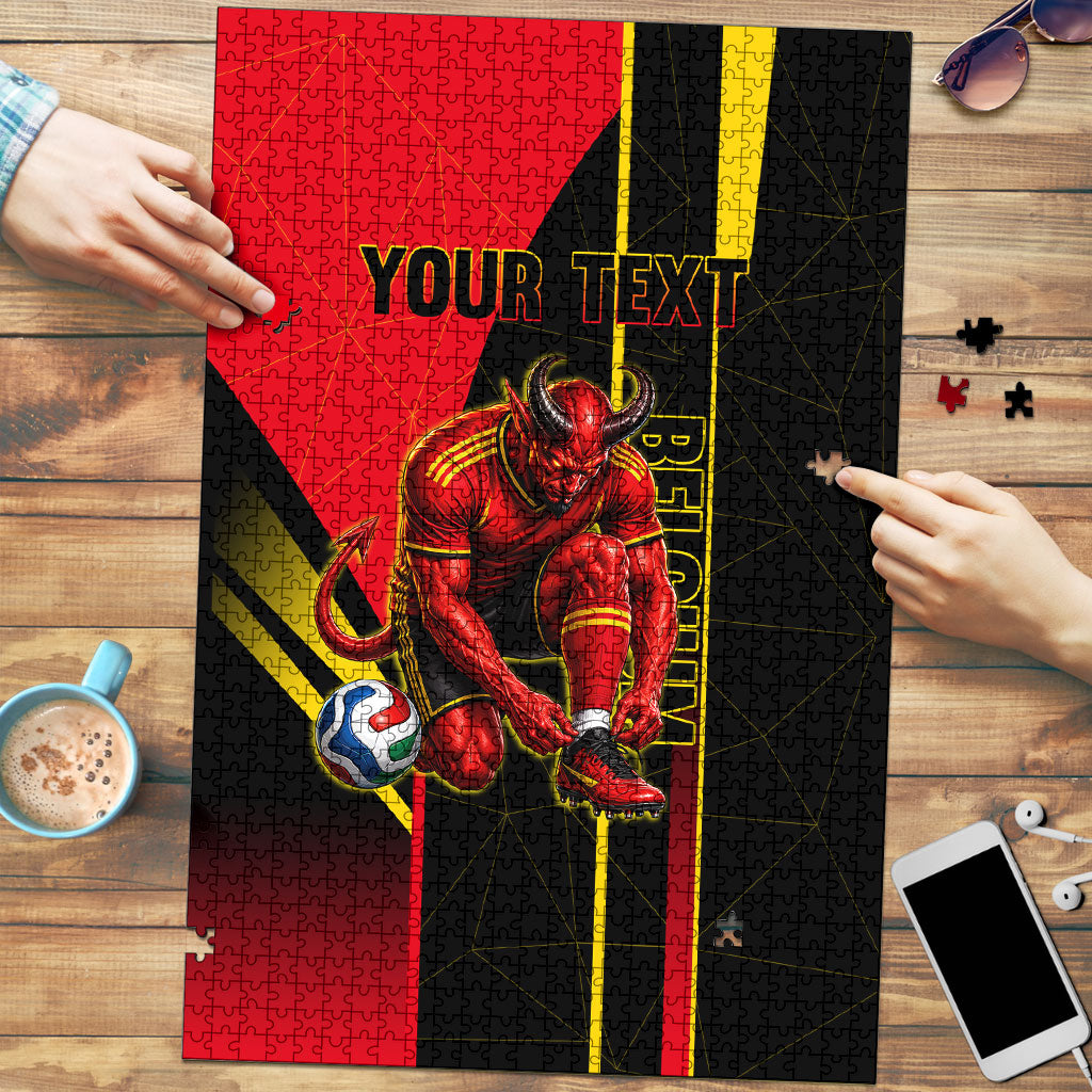 Personalized Belgium Soccer Red Devils Mascot Puzzle Royal Belgian Football Geometric Simple Style