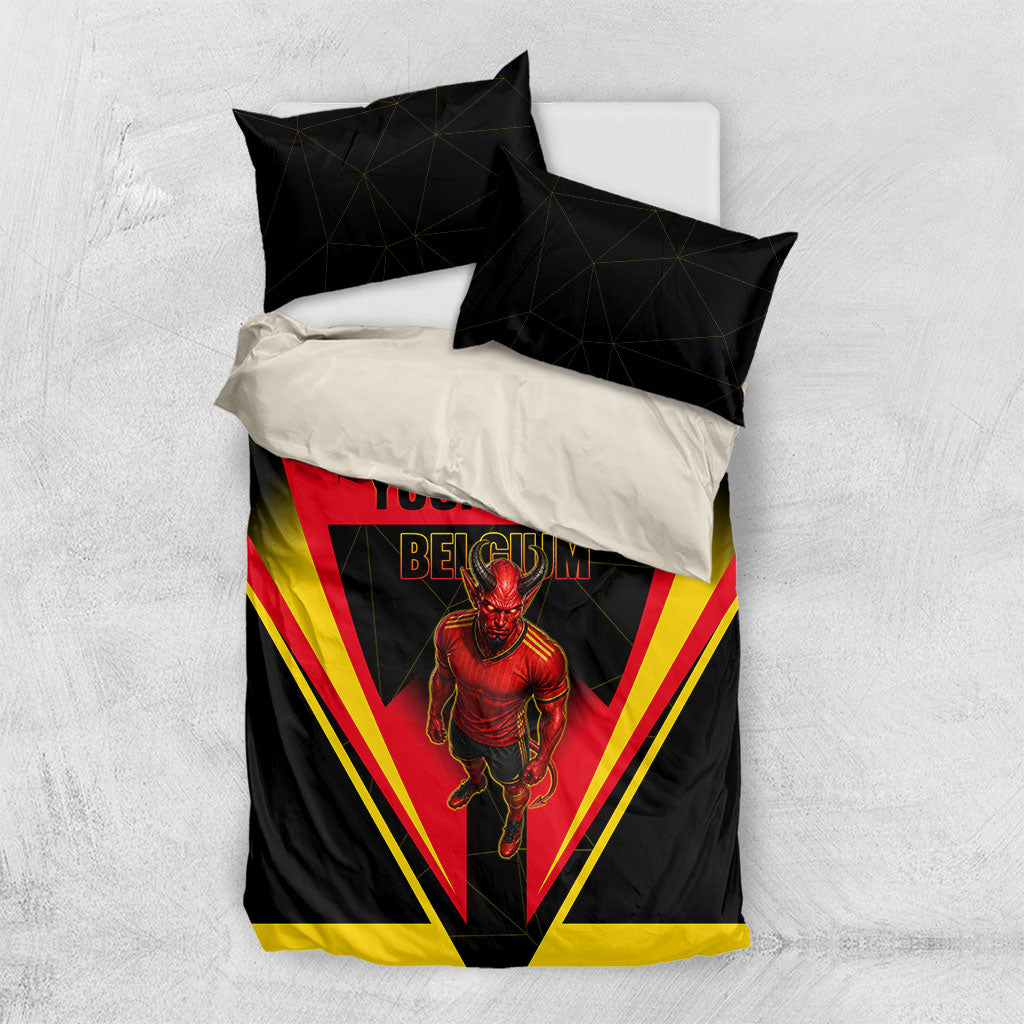 Personalized Belgium Soccer Bedding Set Belgian Football Pride Red Devils Mascot