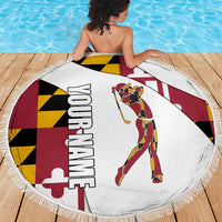 Golf Player Silhouette Beach Blanket Maryland Flag Pattern and Custom Name Panel Design - Wonder Print Shop