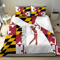 Golf Player Silhouette Bedding Set Maryland Flag Pattern and Custom Name Panel Design - Wonder Print Shop