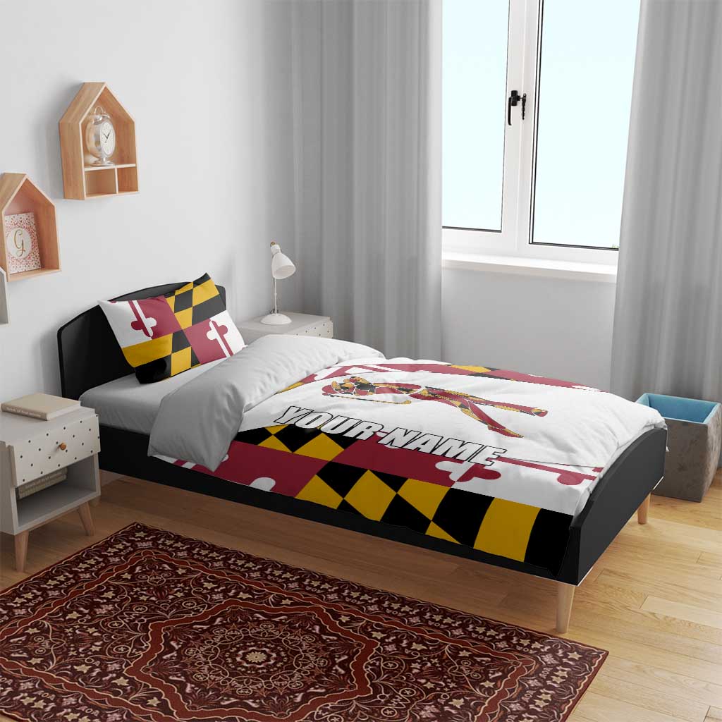Golf Player Silhouette Bedding Set Maryland Flag Pattern and Custom Name Panel Design - Wonder Print Shop