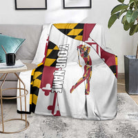 Golf Player Silhouette Blanket Maryland Flag Pattern and Custom Name Panel Design - Wonder Print Shop