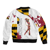 Golf Player Silhouette Bomber Jacket Maryland Flag Pattern and Custom Name Panel Design - Wonder Print Shop