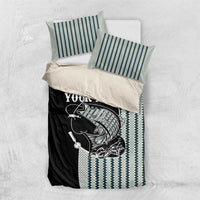 Striped Bass Jumping Graphic Bedding Set Rod Reel and Airplane on Fish Scale Pattern - Wonder Print Shop