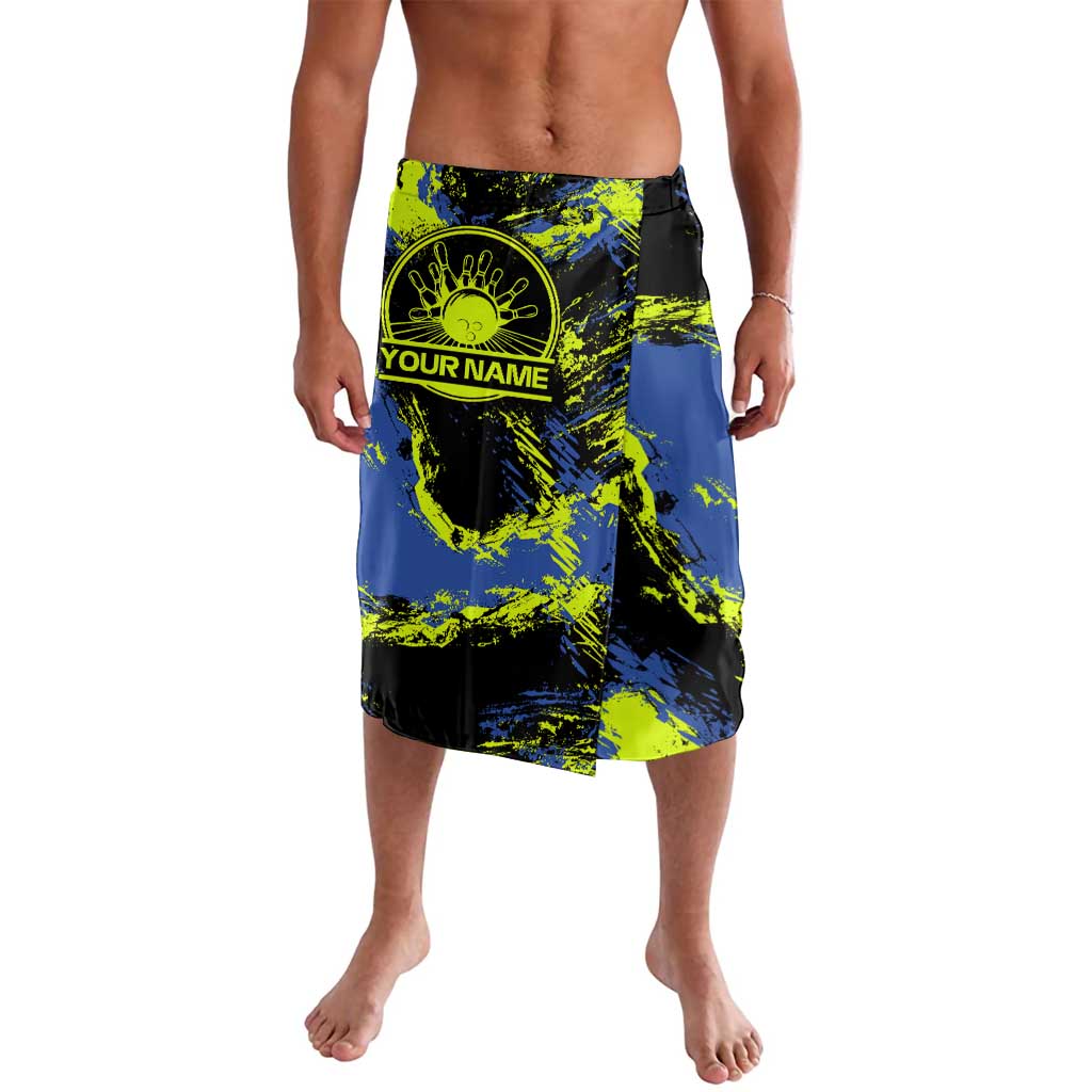 Abstract Blue and Yellow Bowling Ball Strike Design Lavalava with Custom Name Print - Wonder Print Shop