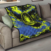 Abstract Blue and Yellow Bowling Ball Strike Design Quilt with Custom Name Print - Wonder Print Shop