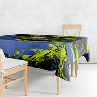 Abstract Blue and Yellow Bowling Ball Strike Design Tablecloth with Custom Name Print - Wonder Print Shop