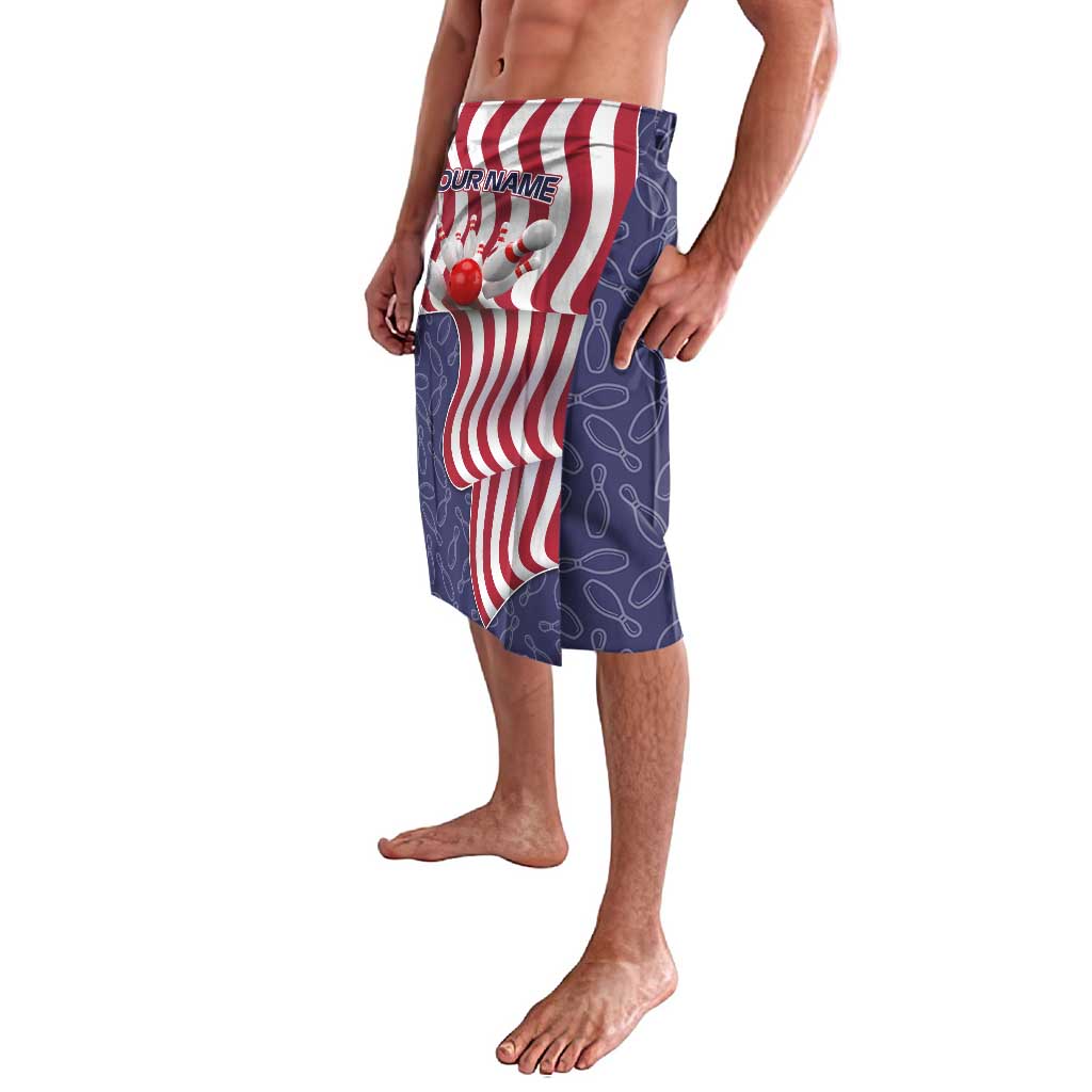 American Flag Bowling Pin Strike Graphic Lavalava with Custom Name and Pattern Background - Wonder Print Shop