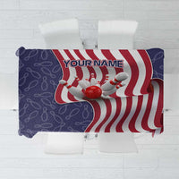 American Flag Bowling Pin Strike Graphic Tablecloth with Custom Name and Pattern Background - Wonder Print Shop