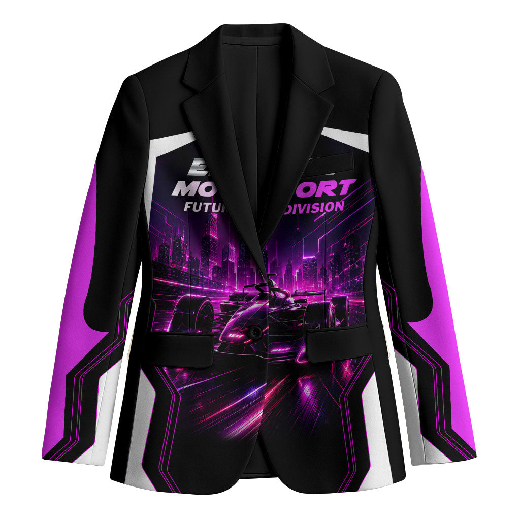 Electric Motorsport Racing Blazer Futuristic Neon Formula Race Car Skyline Art