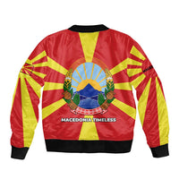 Macedonia Bomber Jacket with National Emblem and Sunburst Flag Design - Wonder Print Shop