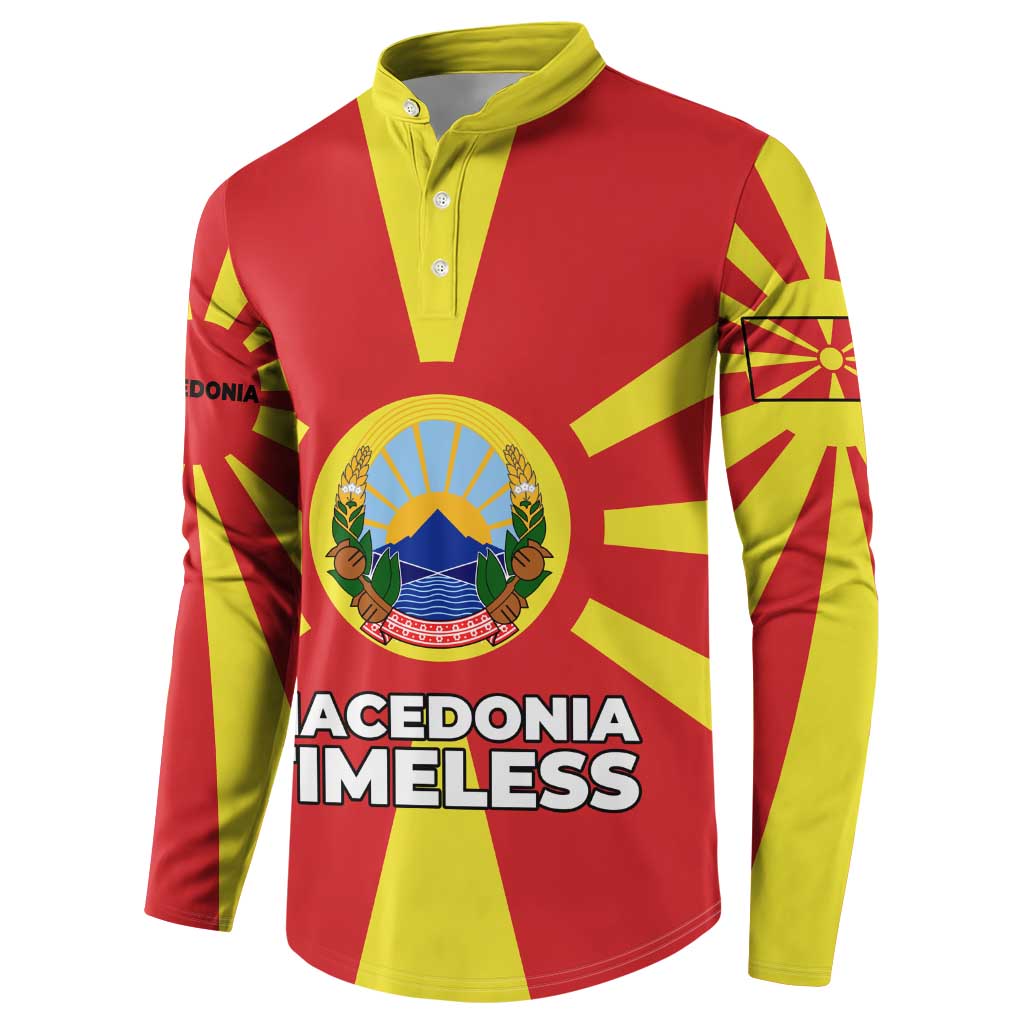 Macedonia Button Sweatshirt with National Emblem and Sunburst Flag Design - Wonder Print Shop