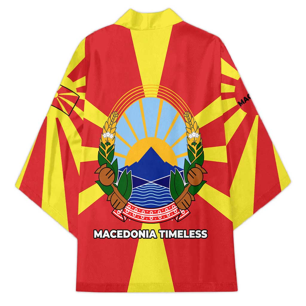 Macedonia Kimono with National Emblem and Sunburst Flag Design - Wonder Print Shop
