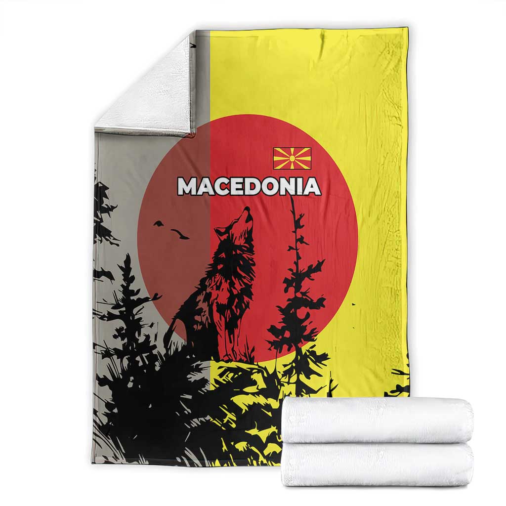 Macedonia Blanket with Howling Wolf and Sunset Forest Design - Wonder Print Shop