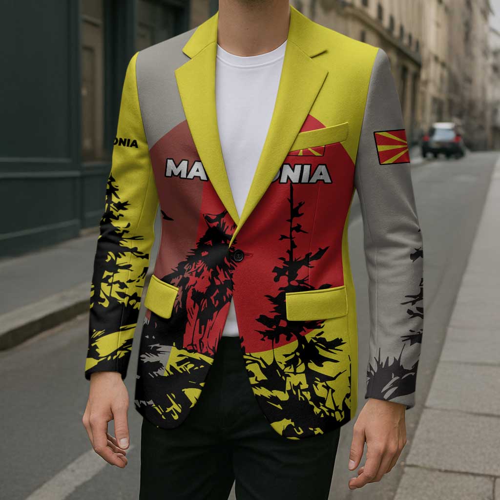 Macedonia Blazer with Howling Wolf and Sunset Forest Design - Wonder Print Shop