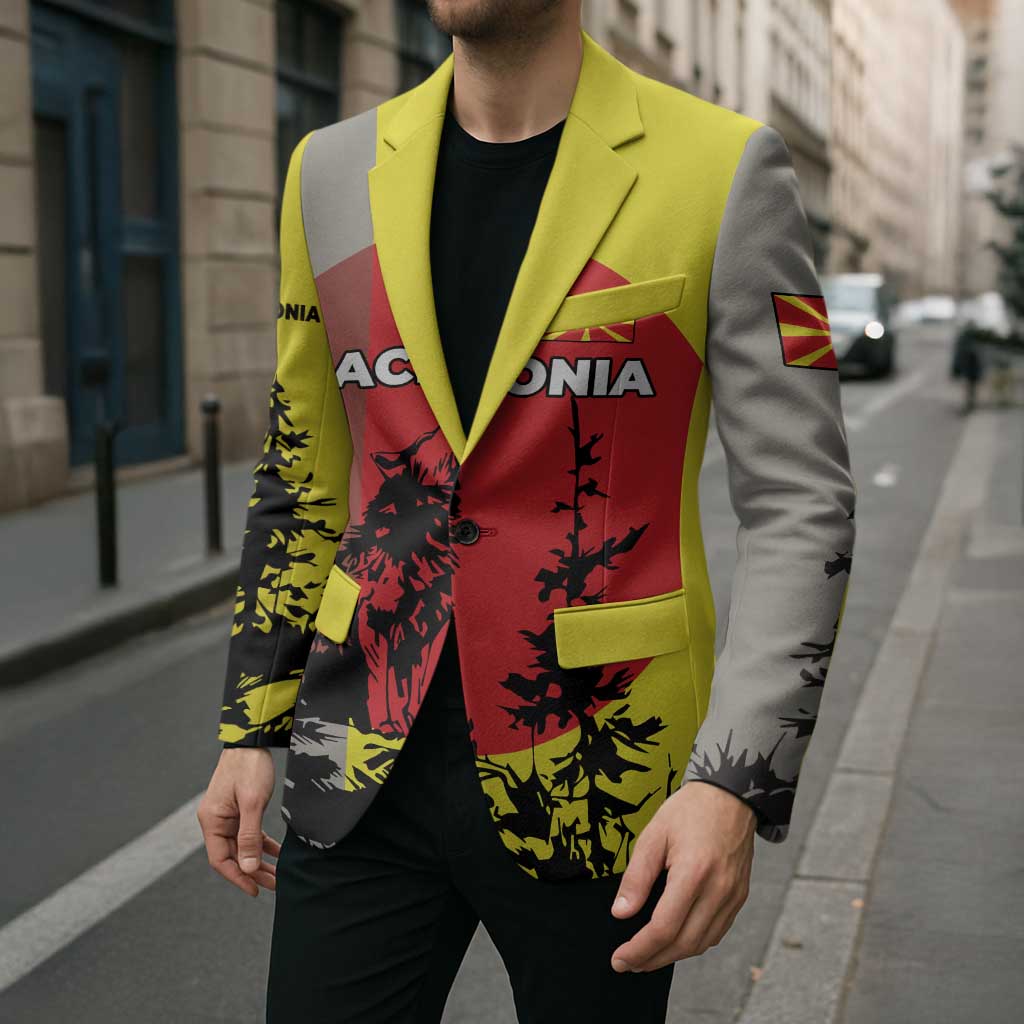 Macedonia Blazer with Howling Wolf and Sunset Forest Design - Wonder Print Shop