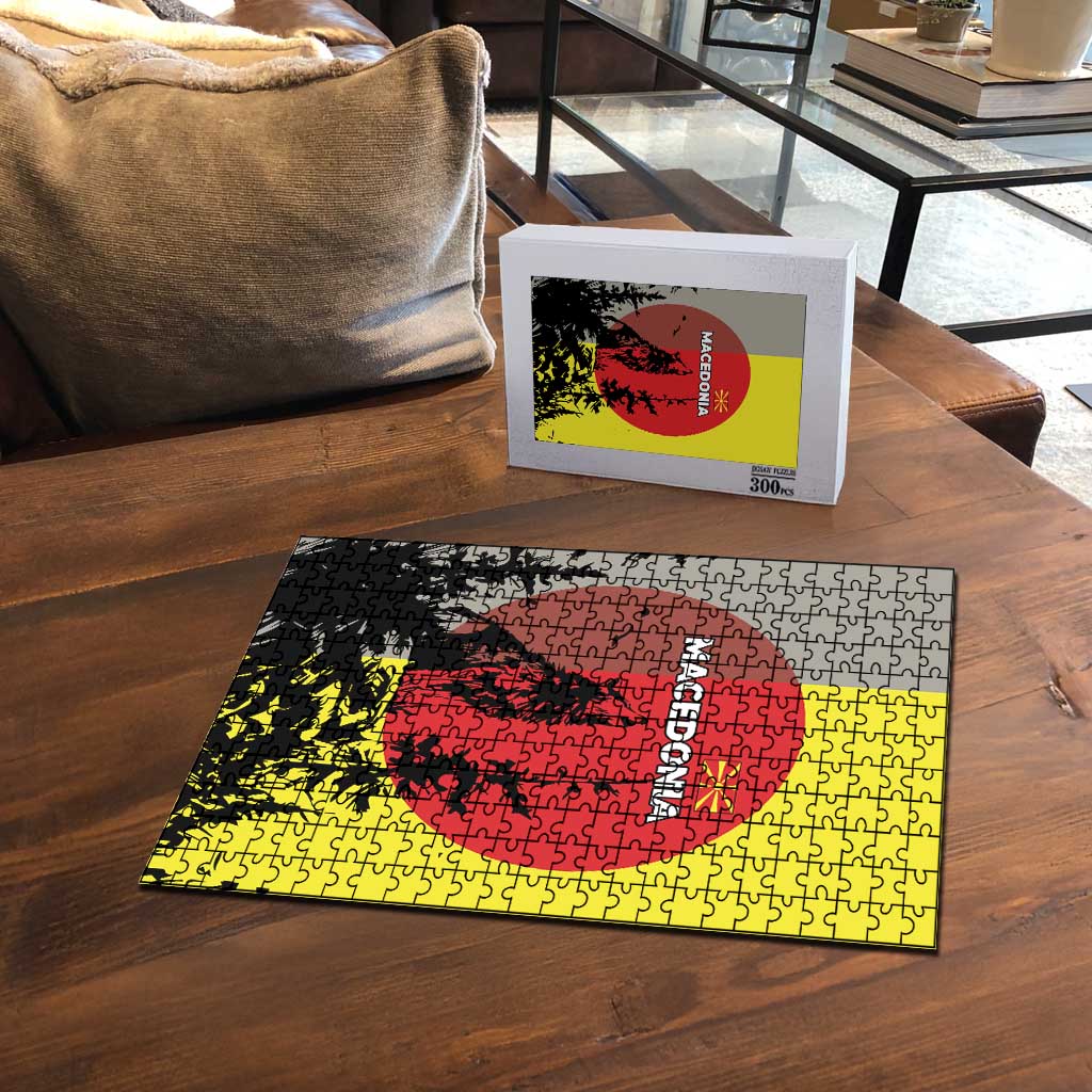 Macedonia Puzzle with Howling Wolf and Sunset Forest Design - Wonder Print Shop