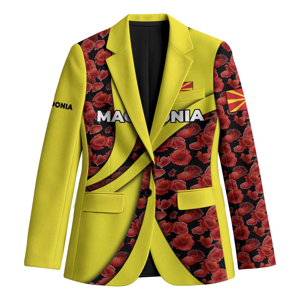 Macedonia Blazer with Red Poppy Flower and Curved Panel Design - Wonder Print Shop