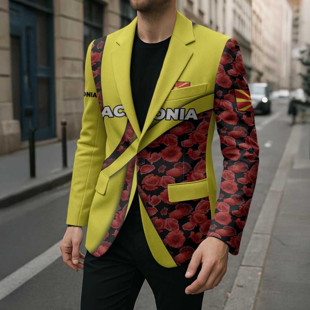 Macedonia Blazer with Red Poppy Flower and Curved Panel Design - Wonder Print Shop