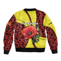 Macedonia Bomber Jacket with Red Poppy Flower and Curved Panel Design - Wonder Print Shop