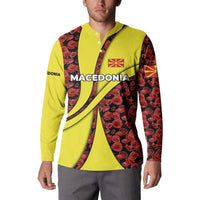 Macedonia Button Sweatshirt with Red Poppy Flower and Curved Panel Design - Wonder Print Shop