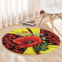 Macedonia Round Carpet with Red Poppy Flower and Curved Panel Design - Wonder Print Shop