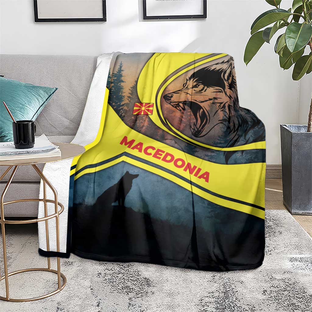 Macedonia Blanket with Forest Wolf and Sunset Silhouette Design - Wonder Print Shop
