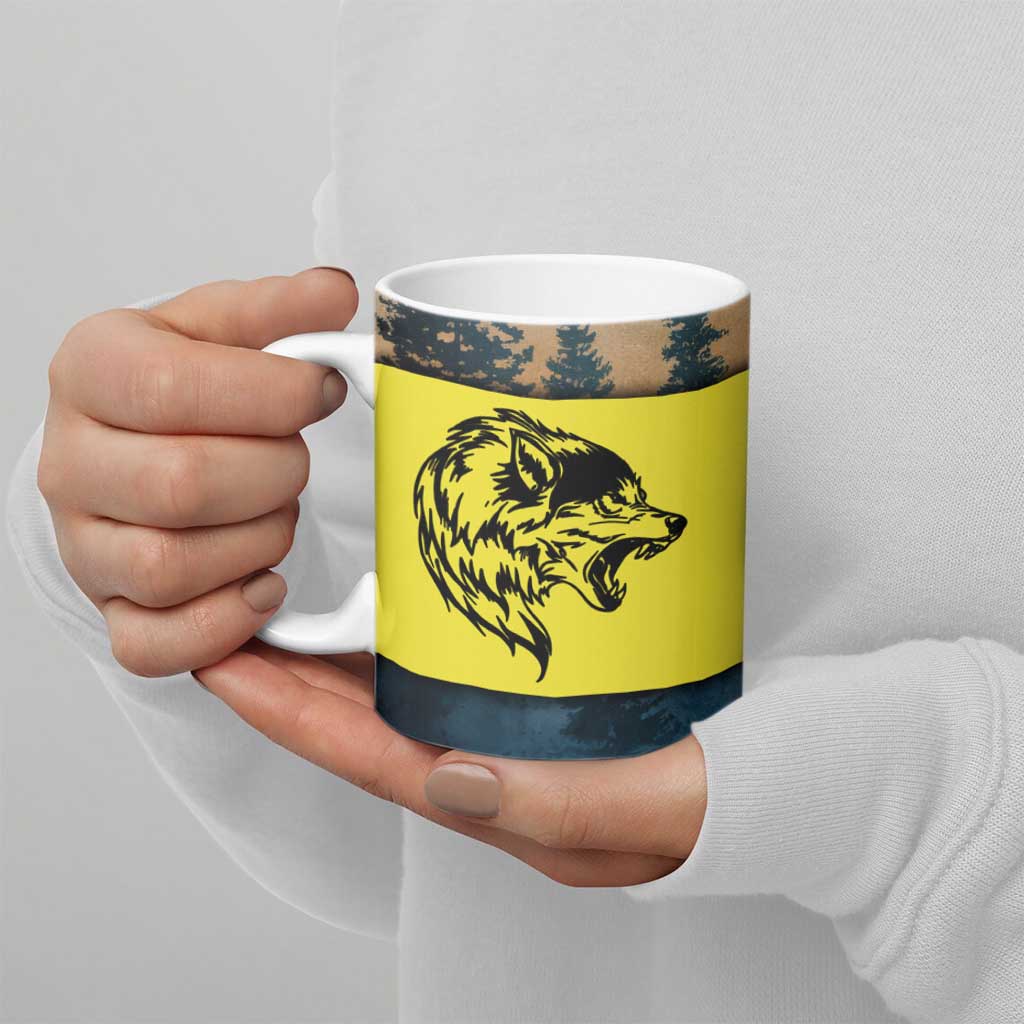 Macedonia Ceramic Mug with Forest Wolf and Sunset Silhouette Design - Wonder Print Shop