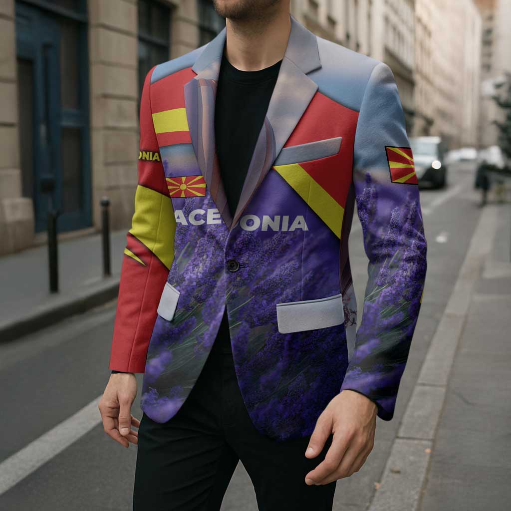 Macedonia Blazer with Lavender Field and Bloom Curve Design - Wonder Print Shop