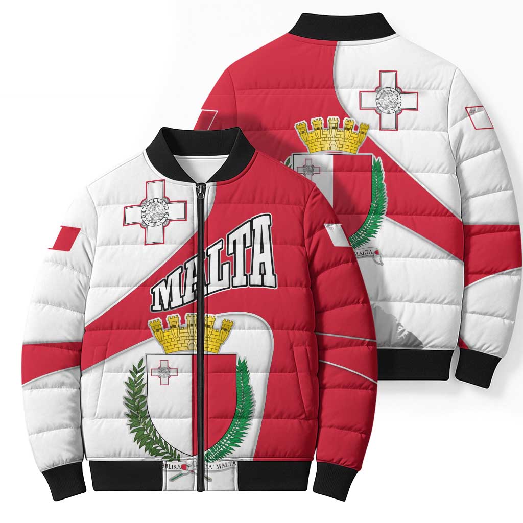 Malta Bomber Puffer Jacket with Coat of Arms and Island Map Design - Wonder Print Shop