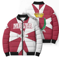 Malta Bomber Puffer Jacket with Red White Crossburst Design - Wonder Print Shop