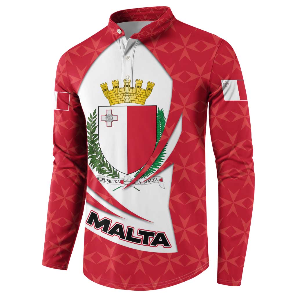 Malta Button Sweatshirt with Red White Swirl Design - Wonder Print Shop