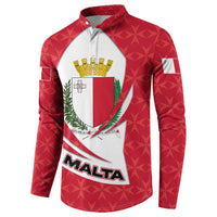 Malta Button Sweatshirt with Red White Swirl Design - Wonder Print Shop