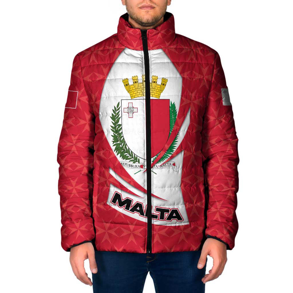 Malta Padded Jacket with Red White Swirl Design - Wonder Print Shop