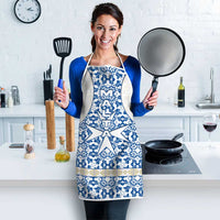 Malta Apron with Blue White Tile Design and Maltese Cross Pattern - Wonder Print Shop
