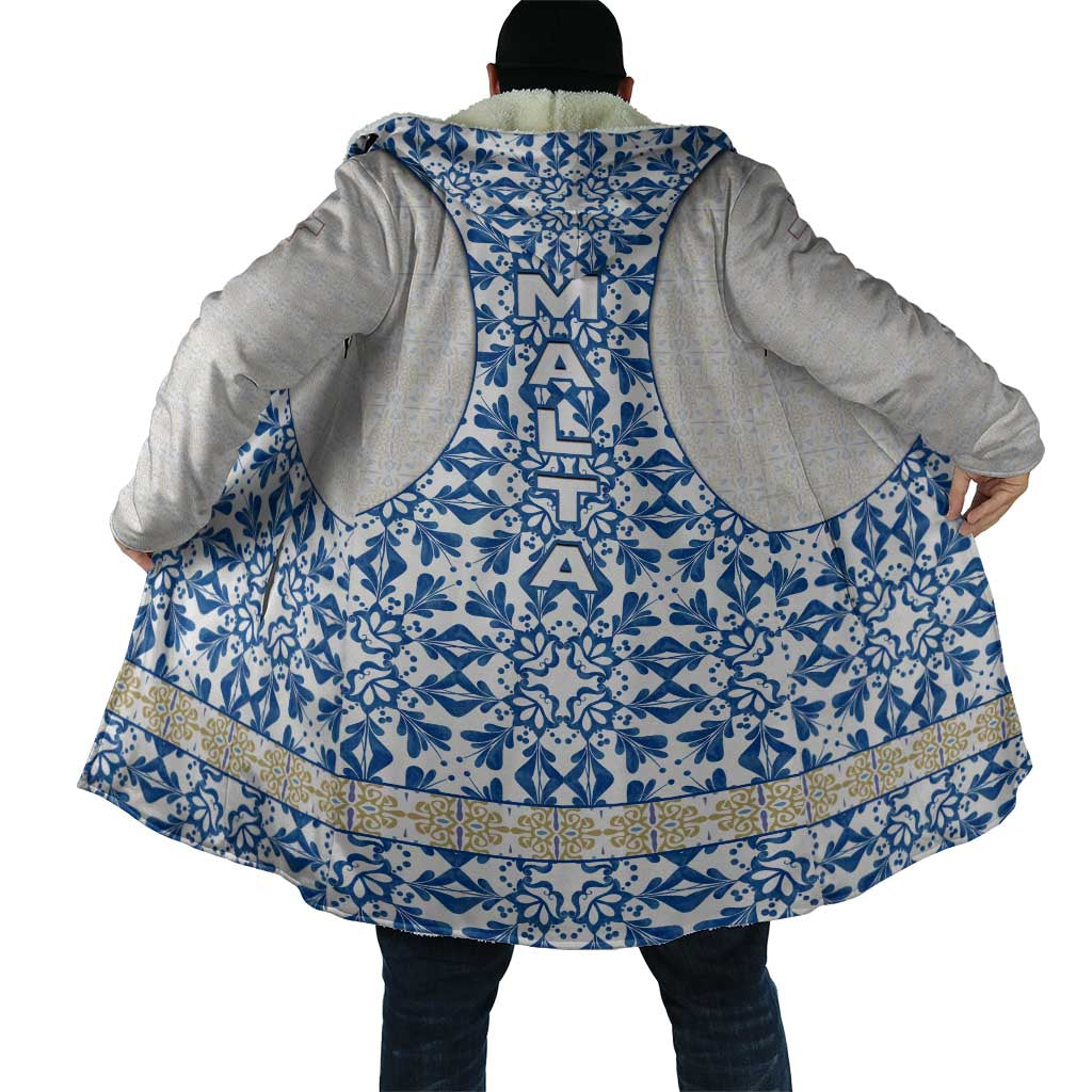 Malta Cloak with Blue White Tile Design and Maltese Cross Pattern - Wonder Print Shop