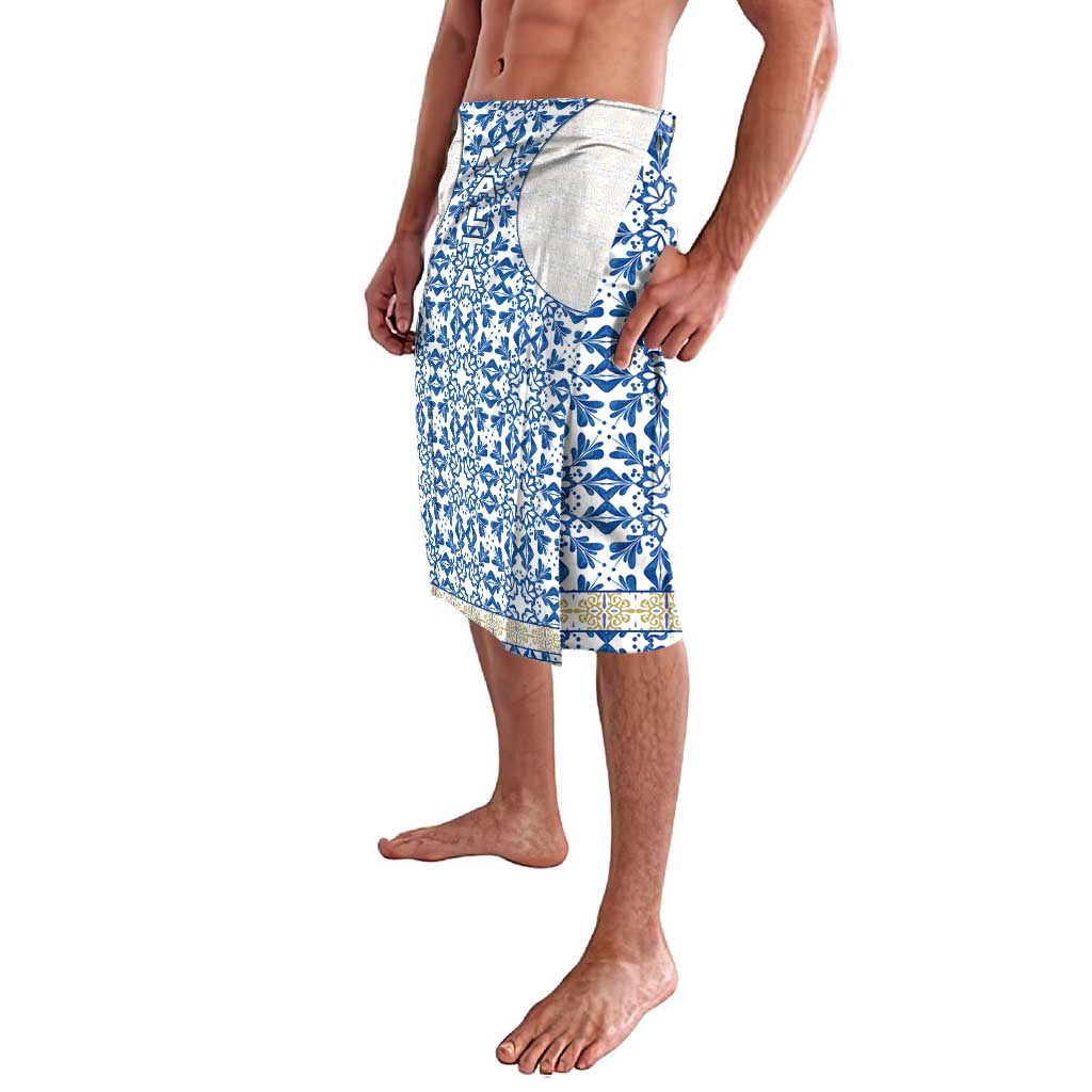 Malta Lavalava with Blue White Tile Design and Maltese Cross Pattern - Wonder Print Shop
