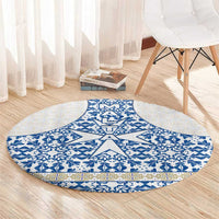 Malta Round Carpet with Blue White Tile Design and Maltese Cross Pattern - Wonder Print Shop