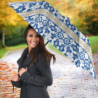 Malta Umbrella with Blue White Tile Design and Maltese Cross Pattern - Wonder Print Shop