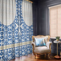 Malta Window Curtain with Blue White Tile Design and Maltese Cross Pattern - Wonder Print Shop