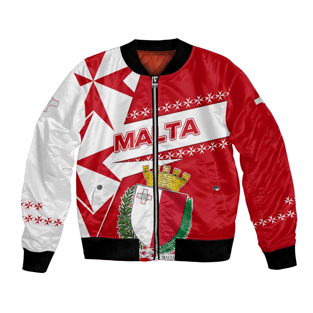 Malta Bomber Jacket with Red White Starburst Design - Wonder Print Shop