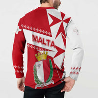 Malta Button Sweatshirt with Red White Starburst Design - Wonder Print Shop